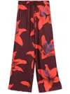 Alexander Mcqueen Wide-leg Silk Twill Trousers With Flame Lily Print In Purple