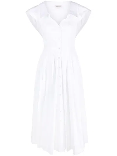 Alexander Mcqueen Flared Cotton Shirtdress In White