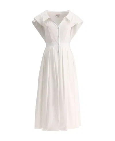 Alexander Mcqueen Flared Cotton Shirtdress In White