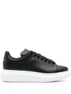Alexander Mcqueen Black Low Top Sneakers With Logo Lettering On Tongue And Heel In Leather Woman In Black