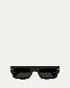 Alexander Mcqueen Flat-top Studded Acetate Rectangle Sunglasses In Shiny Solid Black With Silver Studs