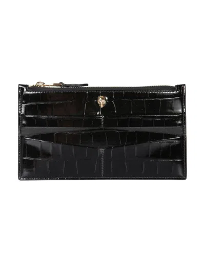 Alexander Mcqueen Flat Wallet With Zipper In Black