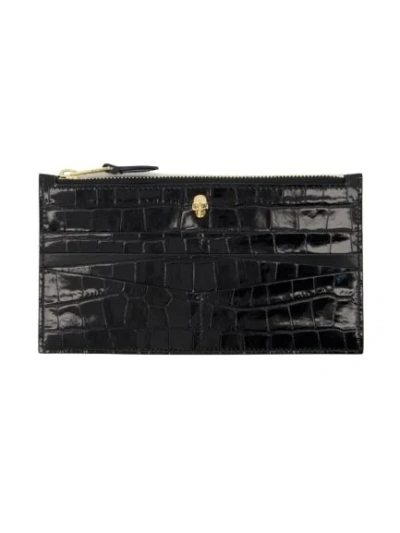 ALEXANDER MCQUEEN ALEXANDER MCQUEEN FLAT ZIP W/CC WALLET - BLACK - LEATHER