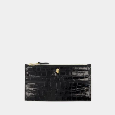 Alexander Mcqueen Flat Zip W/cc Wallet -  - Black - Leather