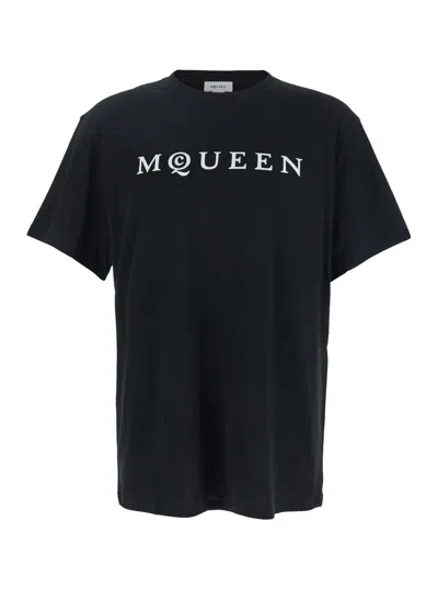 ALEXANDER MCQUEEN ALEXANDER MCQUEEN MEN BLACK CREWNECK T-SHIRT WITH LOGO PRINT ON THE FRONT IN COTTON MAN