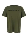 Alexander Mcqueen Pure Cotton T-shirt With Mcqueen Logo Detail In Green