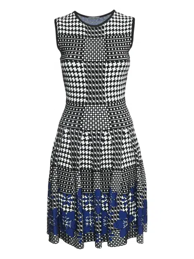 Pre-owned Alexander Mcqueen Floral -detail Houndstooth Mini Dress In Black