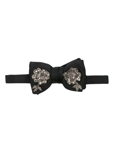 Alexander Mcqueen Floral-appliqué Bow Tie In Black