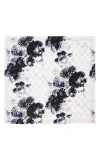 Alexander Mcqueen Floral Biker Skull Silk Square Scarf In Ivory/light Grey