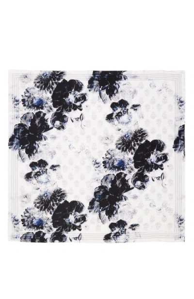 Alexander Mcqueen Floral Biker Skull Silk Square Scarf In Ivory/light Grey