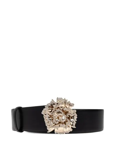 Alexander Mcqueen Crystal-buckle Calf Leather Belt In Black