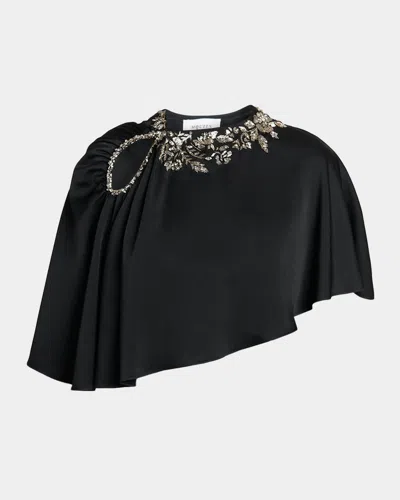 Alexander Mcqueen Floral Embroidered Asymmetric Cape In Black