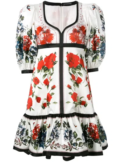 Alexander Mcqueen Floral Flared Dress In White