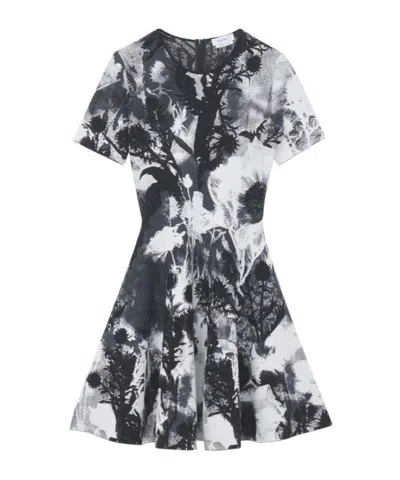 Alexander Mcqueen Floral Jacquard Short-sleeve Mini Dress In Black