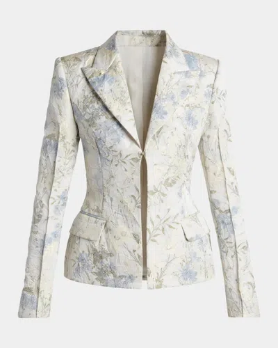 Alexander Mcqueen Floral Jacquard Single-breasted Jacket In Gray