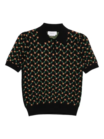 Alexander Mcqueen Floral Jacquard Skirt In Black