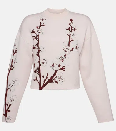 Alexander Mcqueen Floral Jacquard Wool And Silk Sweater In Pink