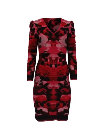 Pre-owned Alexander Mcqueen Floral Knitted Midi Dress In Red