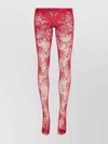 Alexander Mcqueen Floral Lace Sheer Tights With Elastic Waistband In Red