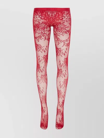 ALEXANDER MCQUEEN FLORAL LACE SHEER TIGHTS WITH ELASTIC WAISTBAND