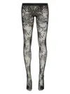 Alexander Mcqueen Floral Lace Tights In Crimson Clothing In Black