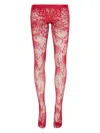 Alexander Mcqueen Floral Lace Sheer Tights With Elastic Waistband In Red