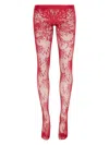 Alexander Mcqueen Floral Lace Sheer Tights With Elastic Waistband In Red