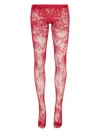 Alexander Mcqueen Floral Lace Sheer Tights With Elastic Waistband In Red