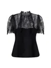 Alexander Mcqueen High Neck Sheer Lace Short Sleeve Top In Black