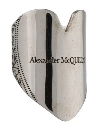 Pre-owned Alexander Mcqueen Floral Logo Heart Band Ring In Multi