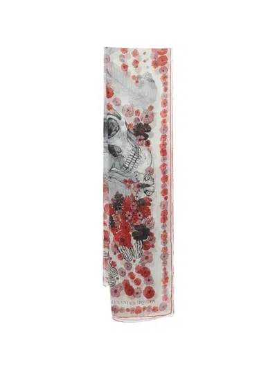 Pre-owned Alexander Mcqueen Floral-pattern Scarf In White