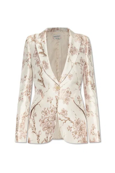 Alexander Mcqueen Mcqueen Cherry Blossom Jacquard Blazer In Beige