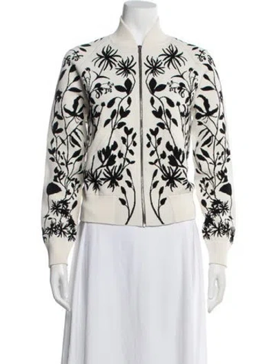 Pre-owned Alexander Mcqueen Floral Print Bomber Jacket In White