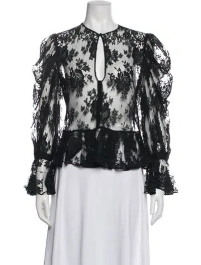 Pre-owned Alexander Mcqueen Floral Print Crew Neck Blouse In Black