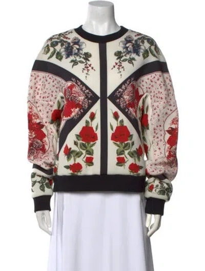 Pre-owned Alexander Mcqueen Floral Print Crew Neck Sweater In White
