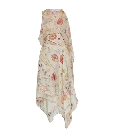Alexander Mcqueen Ruffled Floral-print Silk-chiffon Midi Dress In Neutral