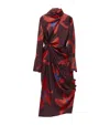 Alexander Mcqueen Turtleneck Floral Twisted Long-sleeve Midi Dress In Purple