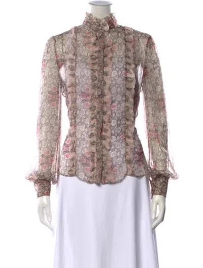 Pre-owned Alexander Mcqueen Floral Print Long Sleeve Blouse In Neutrals
