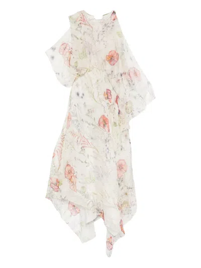 Alexander Mcqueen Floral-print Midi Dress In Neutral