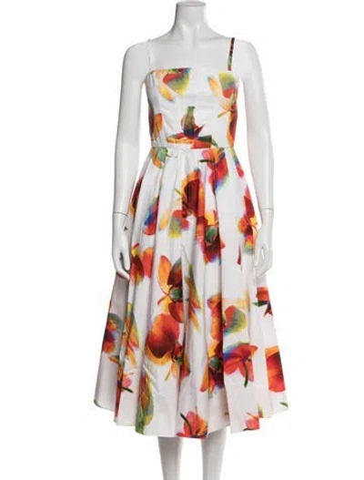 Pre-owned Alexander Mcqueen Floral Print Midi Length Dress In White