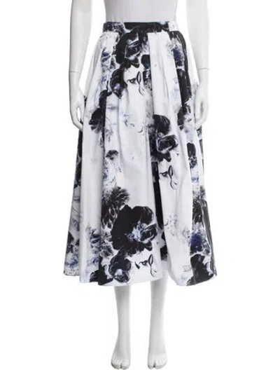 Pre-owned Alexander Mcqueen Floral Print Midi Length Skirt In White