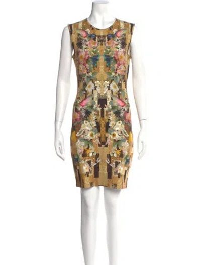 Pre-owned Alexander Mcqueen Floral Print Mini Dress In Neutral