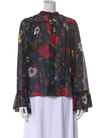 Pre-owned Alexander Mcqueen Floral Print Mock Neck Blouse In Black