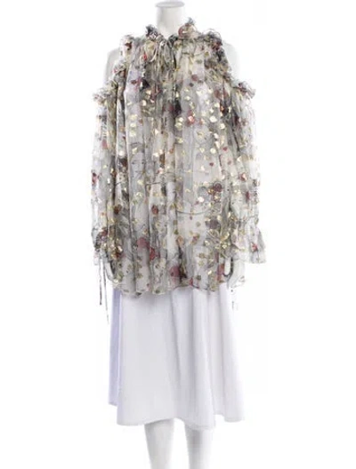Pre-owned Alexander Mcqueen Floral Print Mock Neck Blouse In Multi
