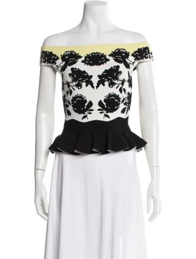Pre-owned Alexander Mcqueen Floral Print Off-the-shoulder Top In Black