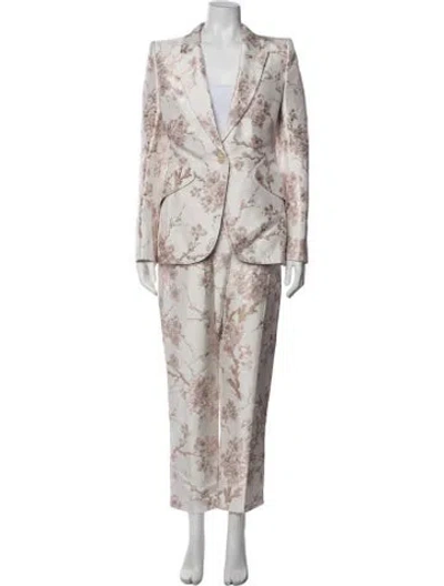 Pre-owned Alexander Mcqueen Floral Print Pantsuit In Neutrals