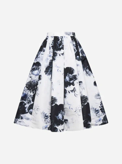 Alexander Mcqueen Floral Print Pleated Midi Skirt In Ink
