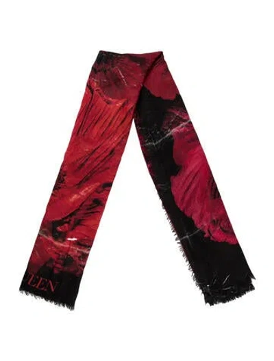 Pre-owned Alexander Mcqueen Floral Print Scarf In Red
