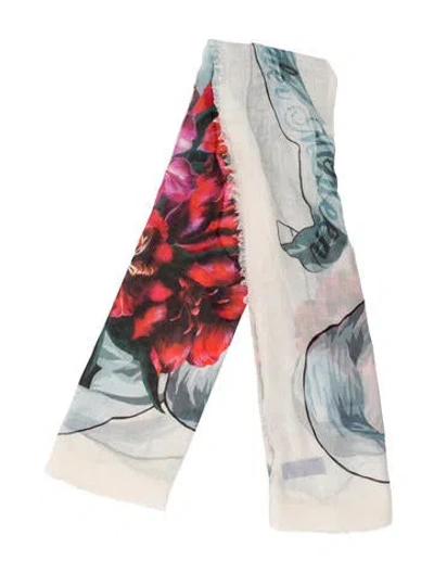 Pre-owned Alexander Mcqueen Floral Print Scarf In White
