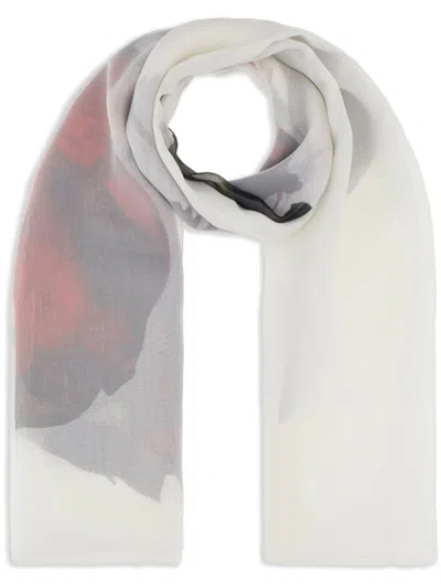 Alexander Mcqueen White Silk Scarf In White Red